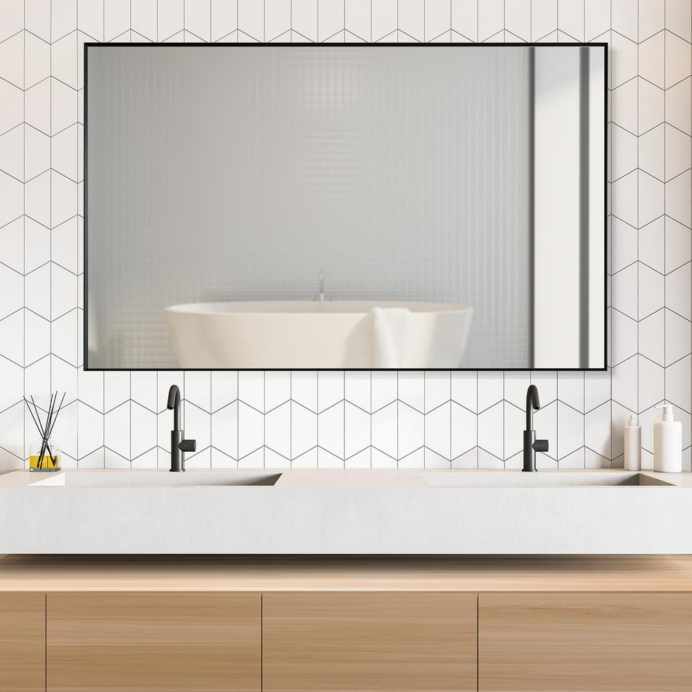 Sassi 48" Rectangle Bathroom/Vanity Matt Black Aluminum Framed Wall Mirror
