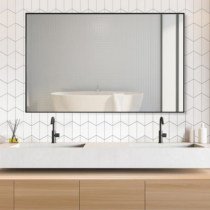 Sassi 48" Rectangle Bathroom/Vanity Matt Black Aluminum Framed Wall Mirror