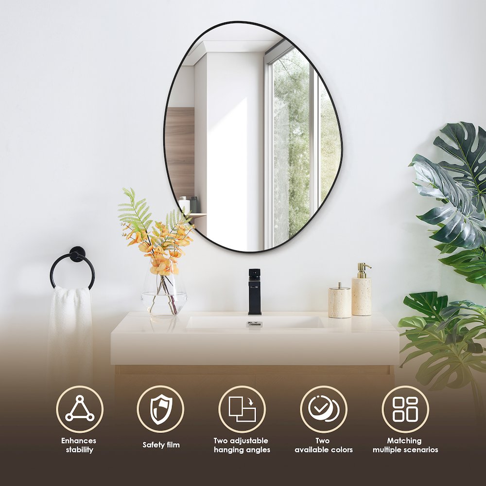 28"x36" Irregular Aluminum Framed in Matte Black Modern Bathroom Wall Mirror