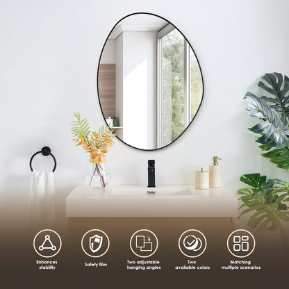 28"x36" Irregular Aluminum Framed in Matte Black Modern Bathroom Wall Mirror