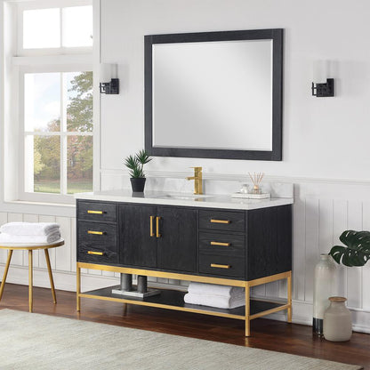60" Single Bathroom Vanity Set in Black Oak with Mirror