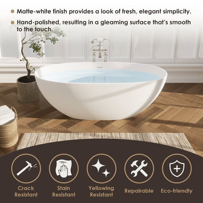 65" x 30" Solid Surface Soaking Bathtub and Integrated Overflow