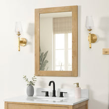 24" Rectangular Bathroom Wood Framed Wall Mirror in Light Brown