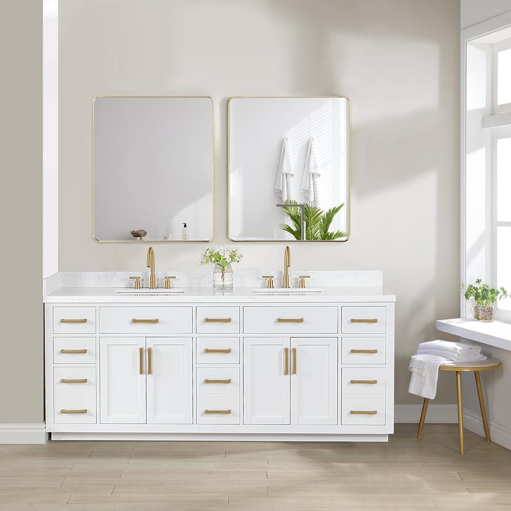 84" Double Bathroom Vanity in White with Mirror