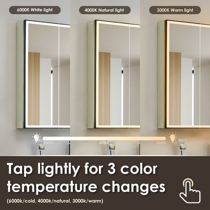 36"x32" Rectangular Bathroom Black Aluminum Mirror Medicine Cabinet