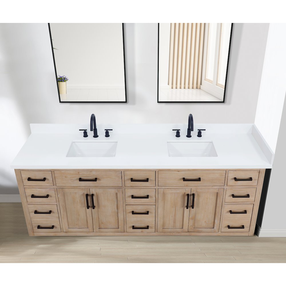 Caorle 84. in Engineered Stone Vanity Top in Snow White with White Sink