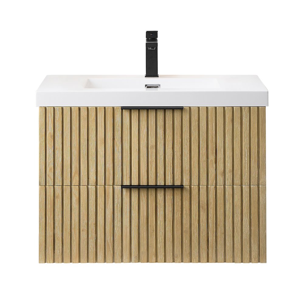 Single Bathroom Vanity in Nature Brown White Artificial Drop-in Sink