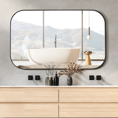 48x30" Rectangular Aluminum Framed in Matte Black Modern Bathroom Wall Mirror