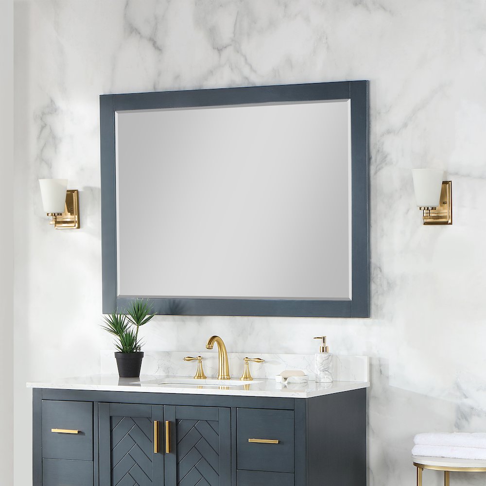 48" Rectangular Bathroom Wood Framed Wall Mirror in Classical Blue