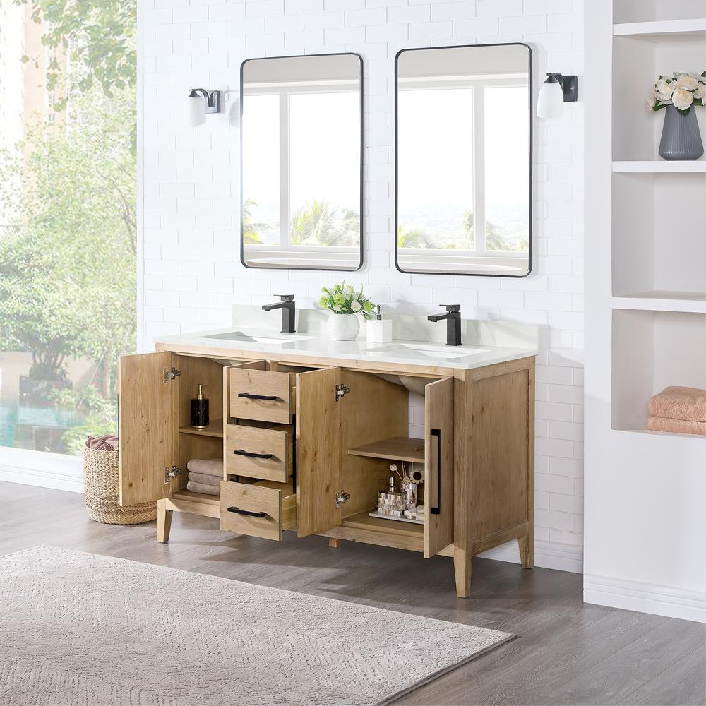 Double Bathroom Vanity in Weathered Fir with Stone Countertop with Mirror