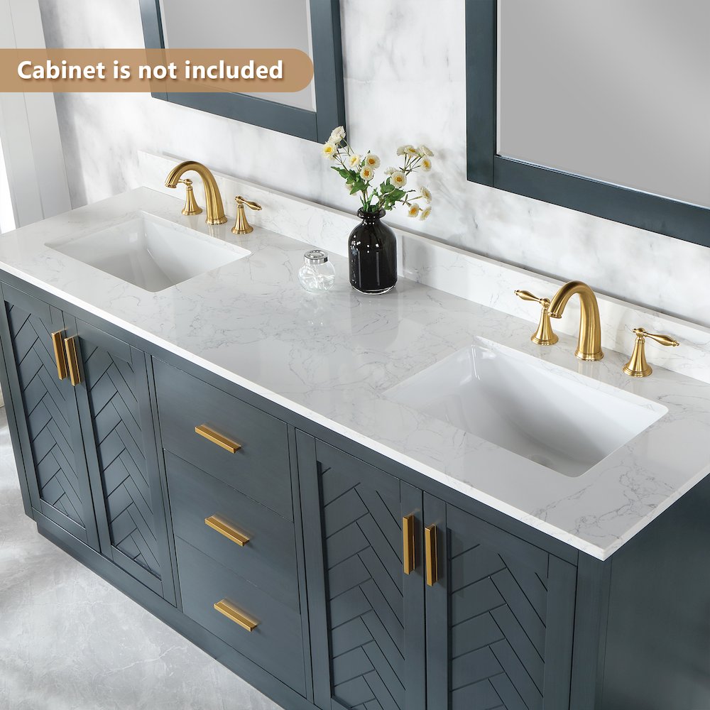 Ceres 73. in Engineered Stone Vanity Top in Grain White with Double White Sink