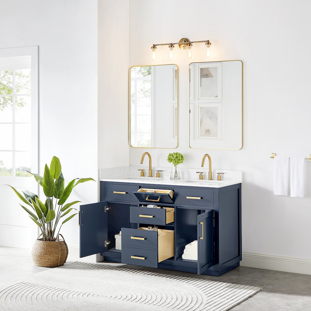 54" Double Bathroom Vanity in Royal Blue with Grain White