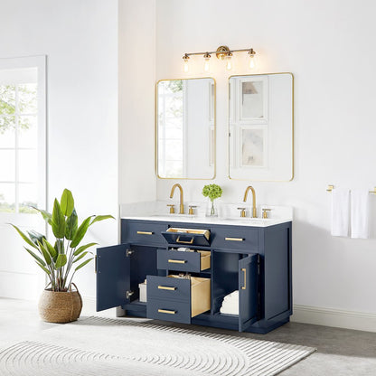 54" Double Bathroom Vanity in Royal Blue with Grain White