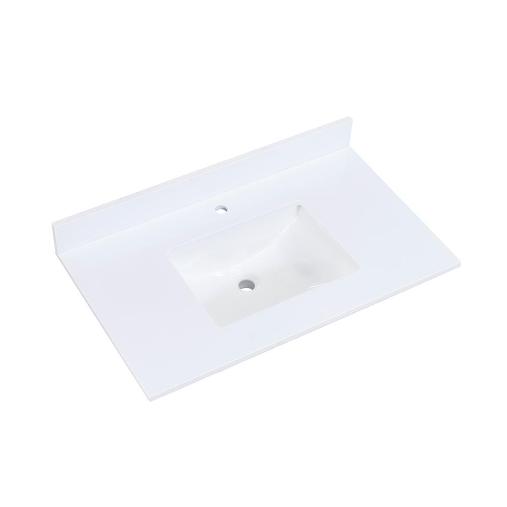 37 in. Composite Stone Vanity Top in Snow White with White Sink