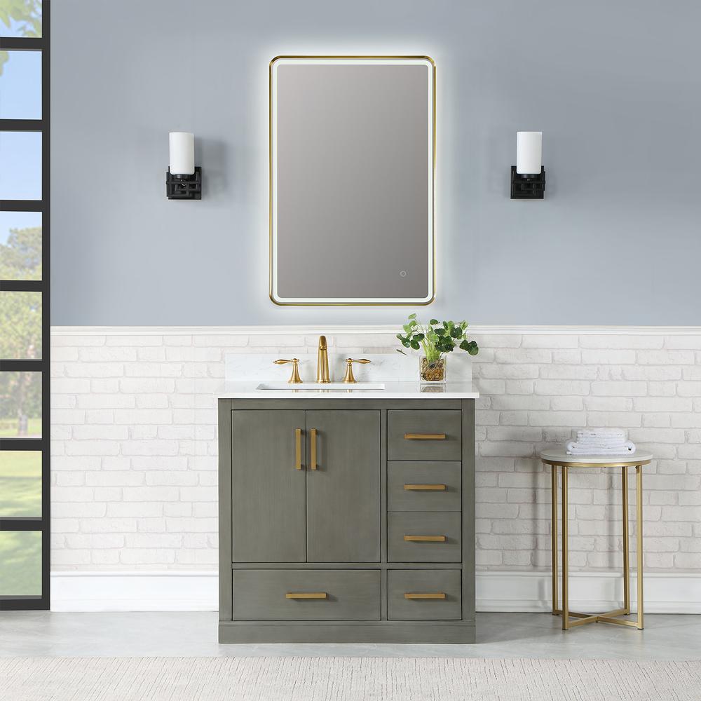Framed in Brushed Gold Modern Bathroom/Vanity LED Lighted Wall Mirror