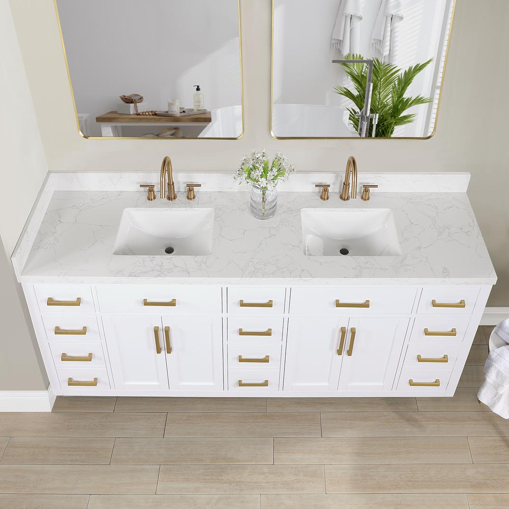 84" Double Bathroom Vanity in White with Mirror