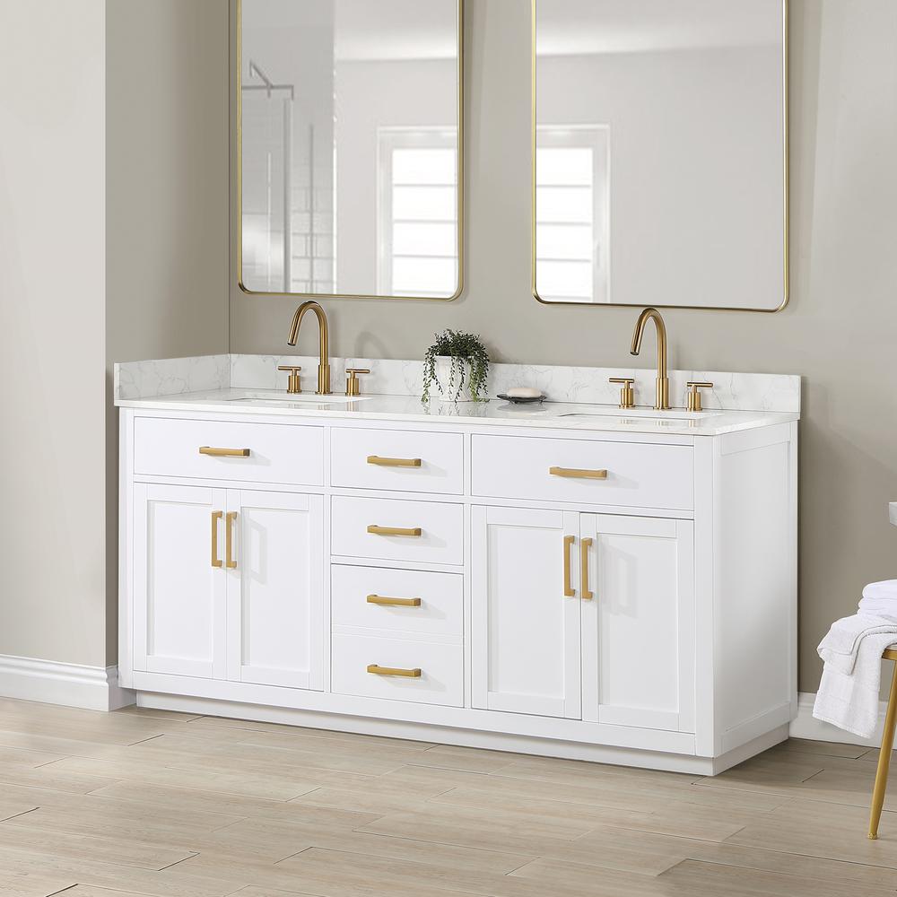 72" Double Bathroom Vanity in White without Mirror