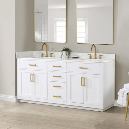 72" Double Bathroom Vanity in White without Mirror