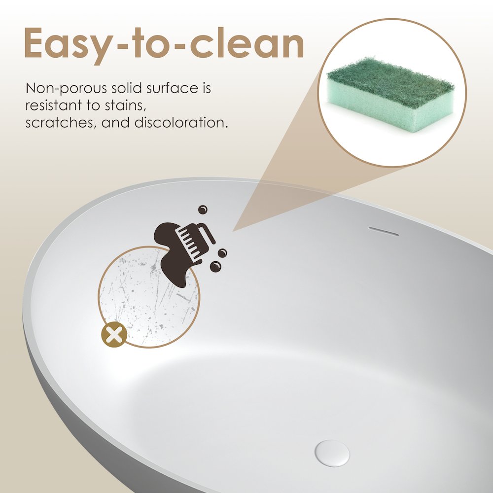 63" x 39" Solid Surface Soaking Bathtub and Integrated Overflow