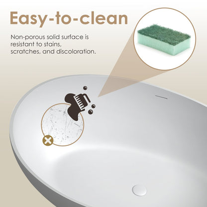 63" x 39" Solid Surface Soaking Bathtub and Integrated Overflow
