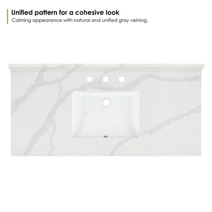 Arbios 48. in Quartz Stone Vanity Top in Calacatta White with White Sink
