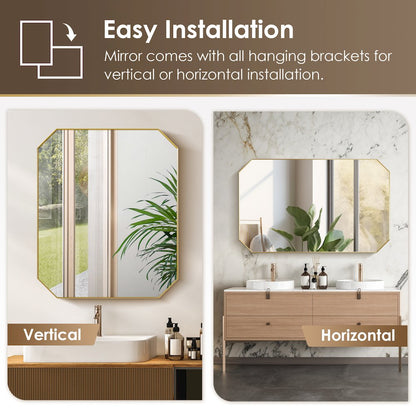 36"x30" Octagon Aluminum Framed in Brushed Gold Modern Bathroom Wall Mirror