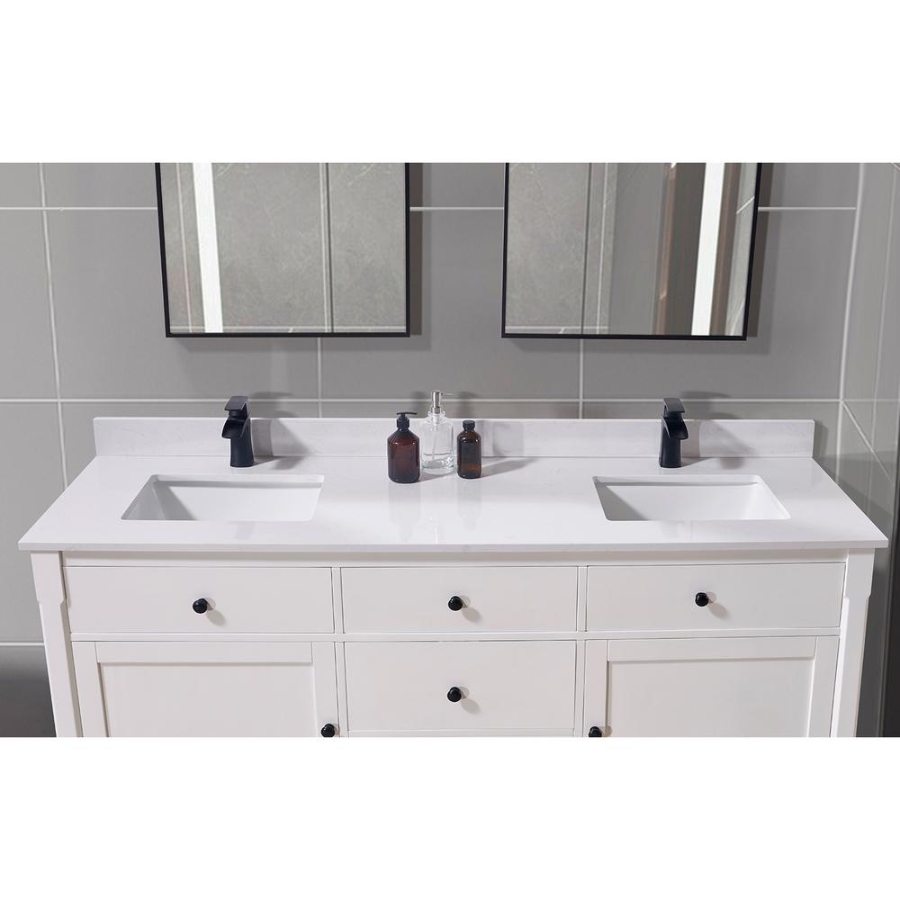 73 in. Composite Stone Vanity Top in Jazz White with White Sink