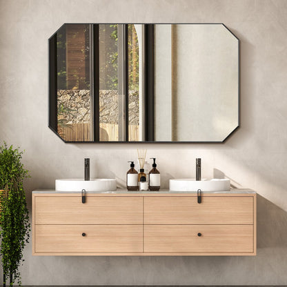 48"x30" Octagon Aluminum Framed in Matte Black Modern Bathroom Wall Mirror