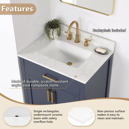 Ceres 31. in Engineered Stone Vanity Top in Grain White with Single White Sink