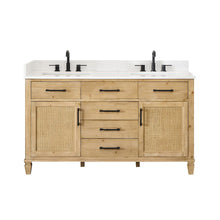 60" Double Bathroom Vanity in with Grain White Engineered Stone Countertop