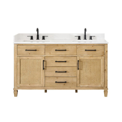 60" Double Bathroom Vanity in with Grain White Engineered Stone Countertop