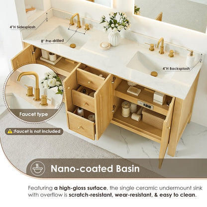 Cedar 72" Double Bathroom Vanity in Natural Wood