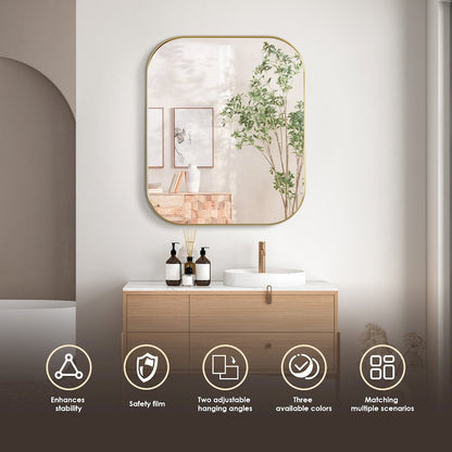 36x30" Rectangular Aluminum Framed in Brushed Gold Modern Bathroom Wall Mirror