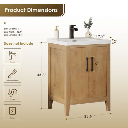 24" Single Bathroom Vanity in with White Ceramic Intergated Sink without Mirror