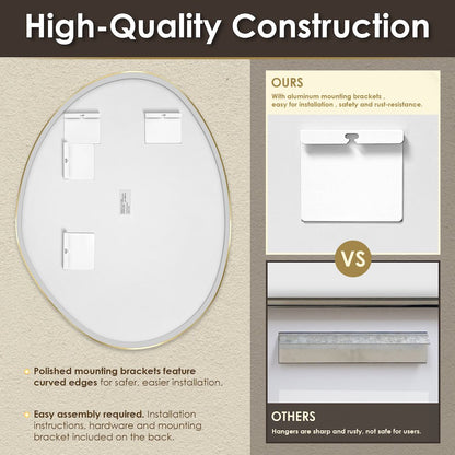 28"x36" Irregular Aluminum Framed in Brushed Gold Modern Bathroom Wall Mirror