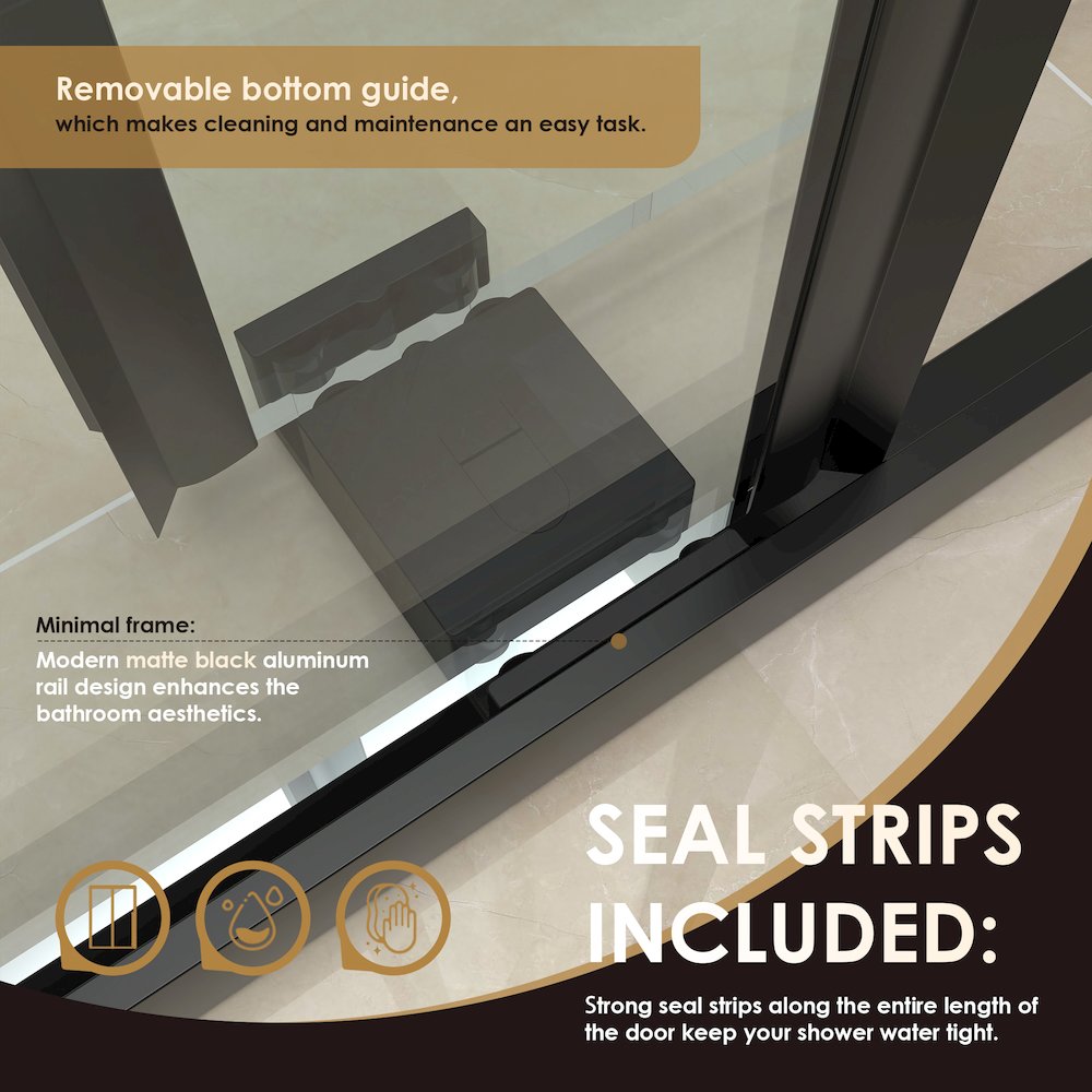 Frameless Exposed Roller Shower Door in Matte Black with Clear Glass