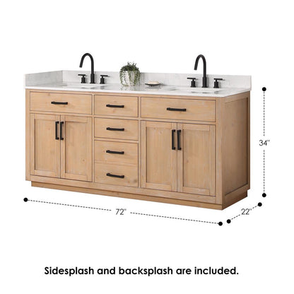 72" Double Bathroom Vanity in Light Brown with Mirror