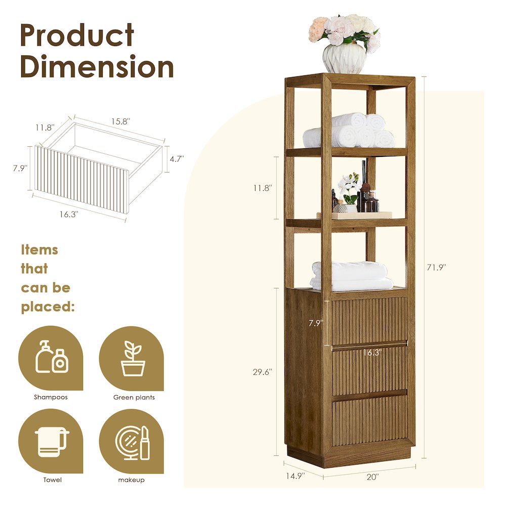 Navan 20" Freestanding Linen Cabinet in Weathered Brown