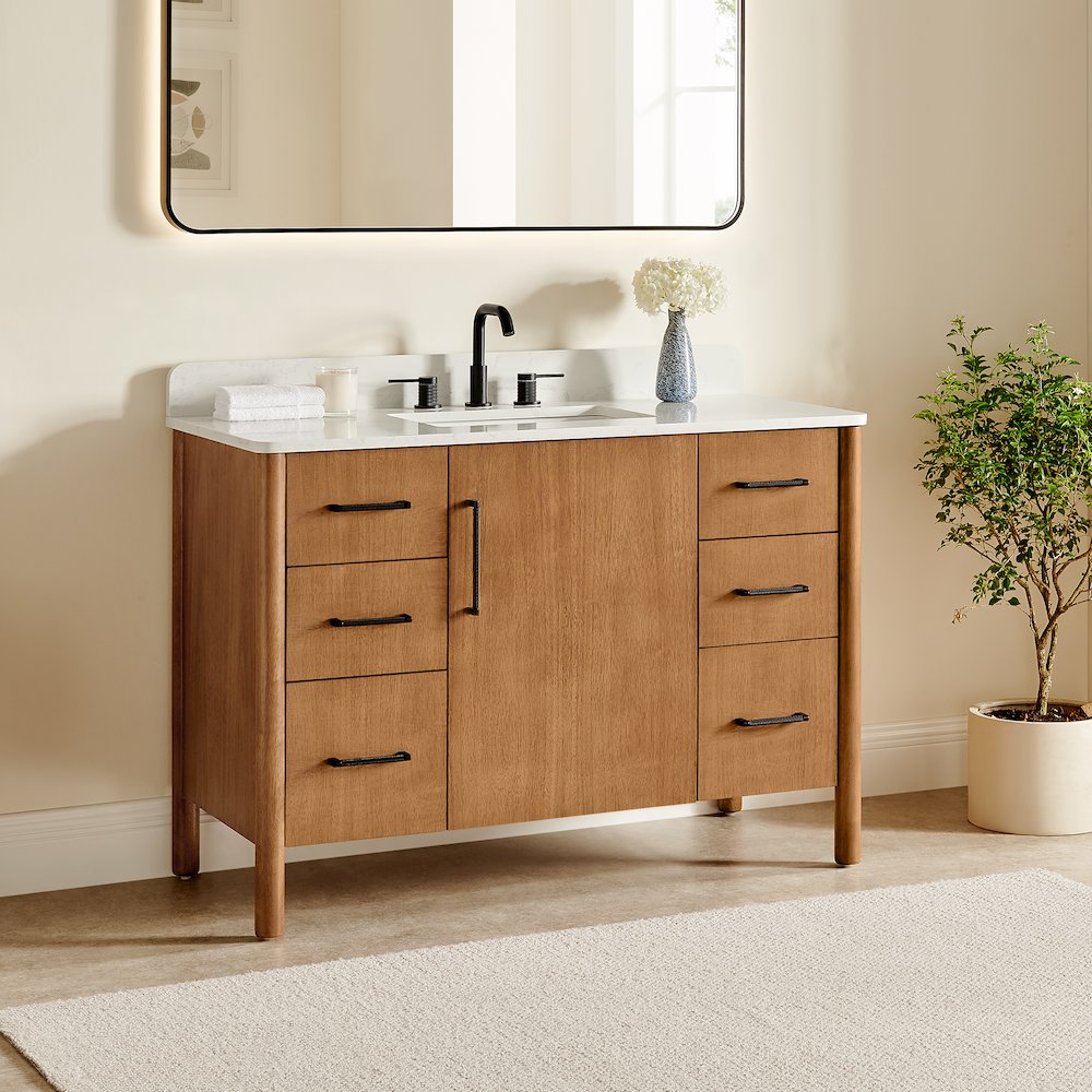 48" Single Bathroom Vanity in Mango Brown with Grain White