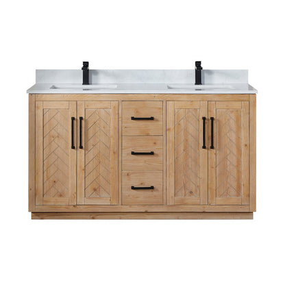 60" Double Bathroom Vanity with Grain White Countertop without Mirror