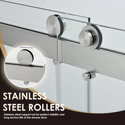 Frameless Exposed Roller Shower Door in Brushed Nickel with Clear Glass