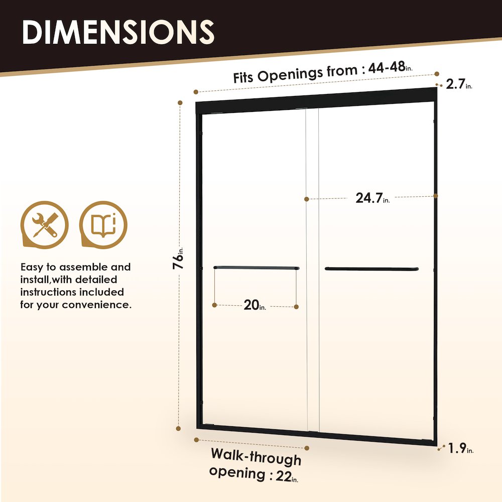 Framed Shower Door in Matte Black with Clear Glass