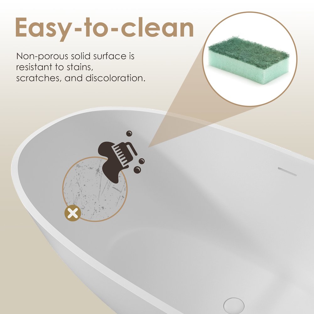 65" x 30" Solid Surface Soaking Bathtub and Integrated Overflow