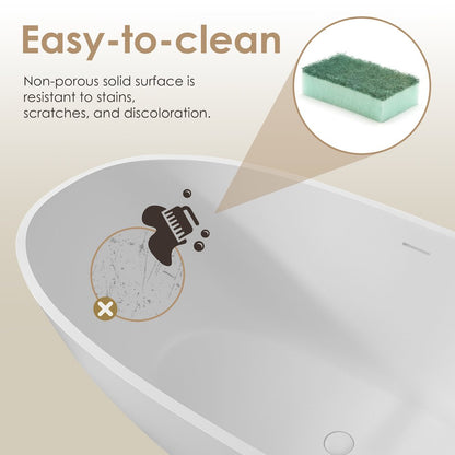 65" x 30" Solid Surface Soaking Bathtub and Integrated Overflow