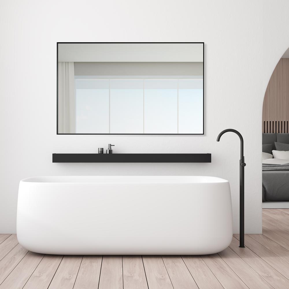 Sassi 48" Rectangle Bathroom/Vanity Matt Black Aluminum Framed Wall Mirror
