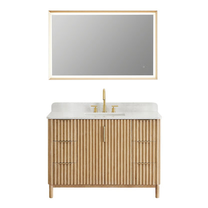 Single Bathroom Vanity in Washing Light Brown Grain White Engineered Stone