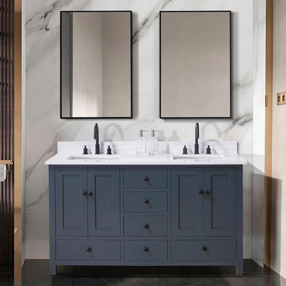 61. in Composite Stone Vanity Top in Snow White with Double White Sink