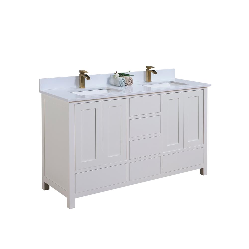 60 in. Composite Stone Vanity Top in Snow White with White Sink