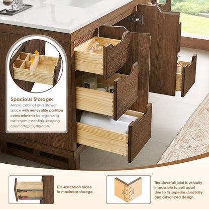 60" Double Bathroom Vanity in Brown Brushed Oak with Grain White