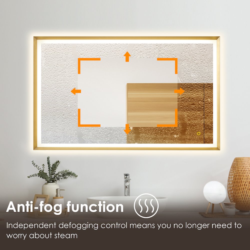 48"x30" Rectangular Wall Mirror in Brushed Gold Aluminum Framed